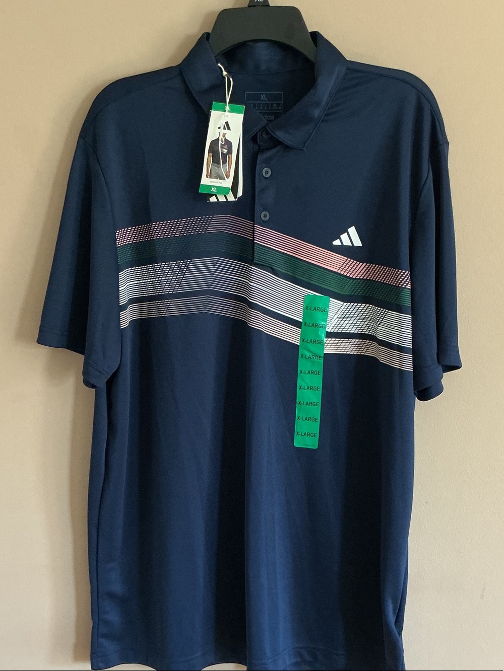 NWT Men's Navy Polo Shirt with Striped Chest - Athletic Performance